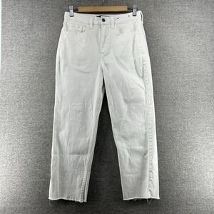 Hollister Ultra High Rise Vintage Straight Jeans Women Size 28x25 Raw Hem White